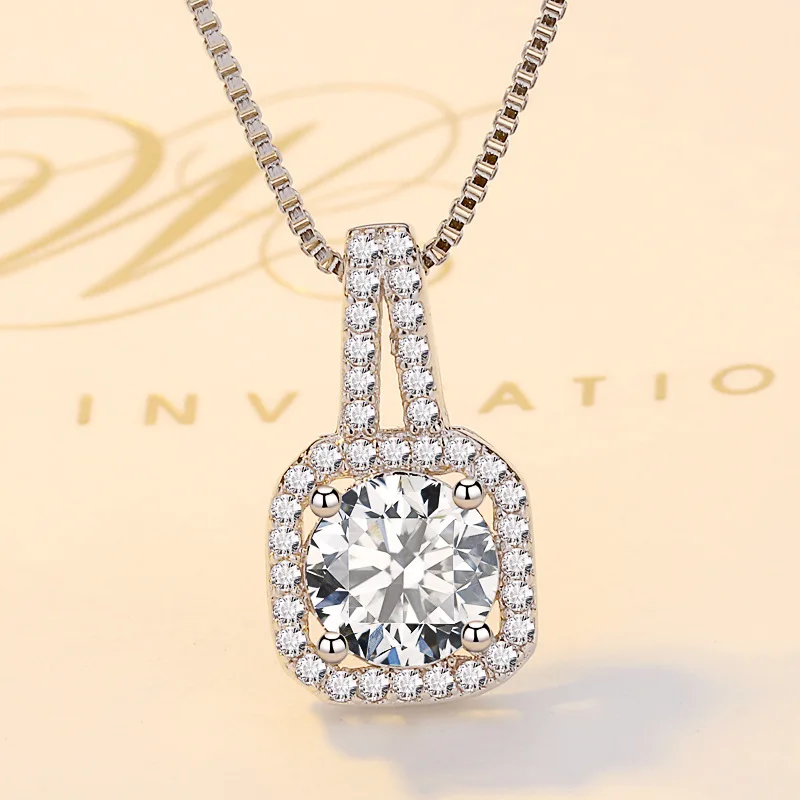 

BR 6.5mm 925 Sterling Silver Square Pendant Moissanite Necklace D VVS1 Moissanite Necklace Premium Jewelry