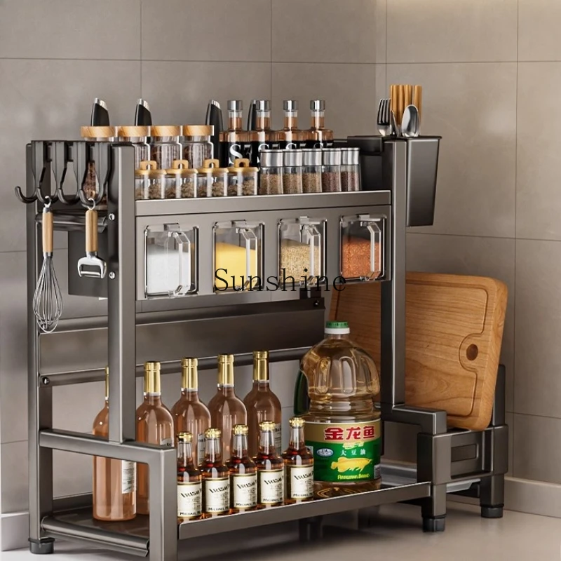 Kitchen spice storage multi-functional multi-layer storage shelves for household countertops