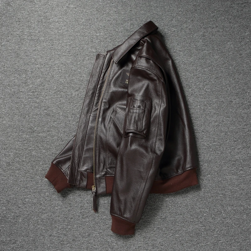 سترة جلدية للدراجات النارية للرجال ملابس لراكبي الدراجات النارية معطف من جلد البقر لراكبي الدراجات النارية سترة جلدية بنية عتيقة مقهى المتسابق #4