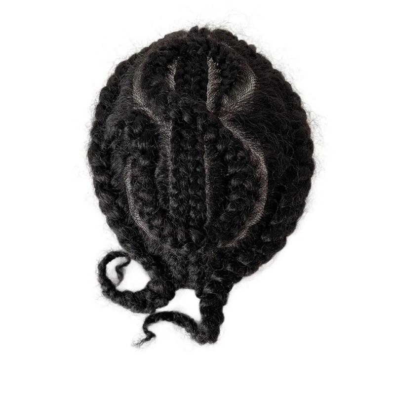 

Mongolian Virgin Human Hair Replacement 1# Jet Black Color Afro Corn US Dollar Braids Full Lace Toupees 8x10 Male Unit for Black