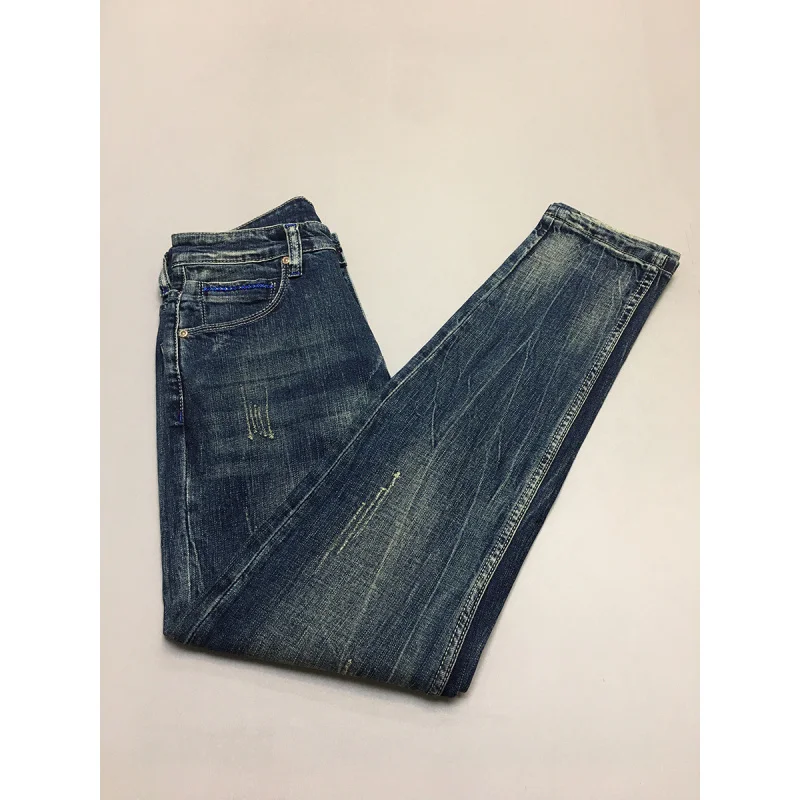 

Fashionable retro blue jeans men's high-end casual slim fit small feet nostalgic heavyweight pants