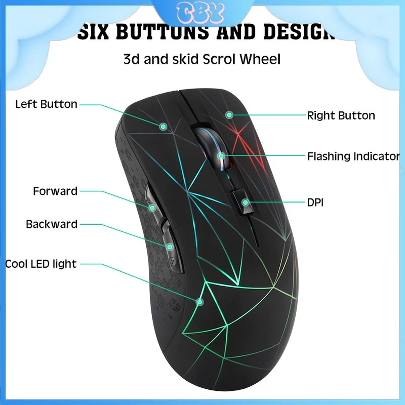 Bluetooth Wireless Mouse Dual-Mode Mute Light-Emitting Rechargeable Automatic Sleep Function Computer Notebook Office Universal