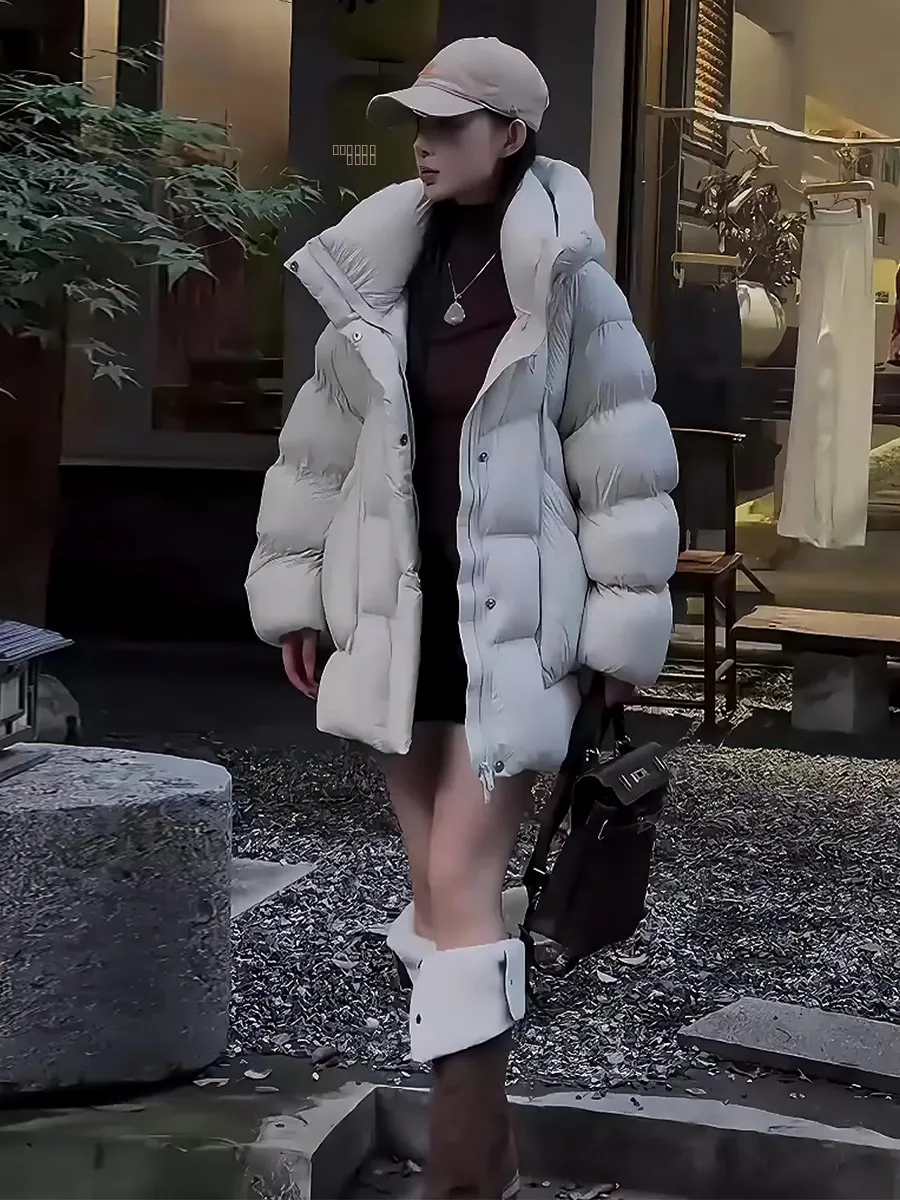 

Women's Thiened White Du down Puffer Jaet Winter Coat Hooded Warm Sli Sweet Sle Regular Length No Brand