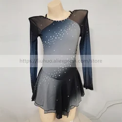 LIUHUO Women Aldult Girl Customize Costume Performance Competition Leotard Ice Figure Skating Dress Roller Gradient Grey Black