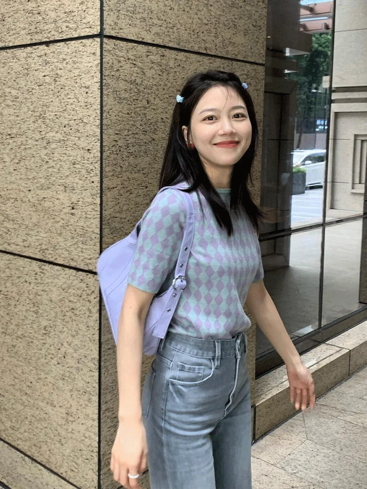 T-shirt ort Sve lavorata a maglia viola allegato Design estivo da donna Sensuale oulder Dimagrante Ele Top sottile coreano Sle