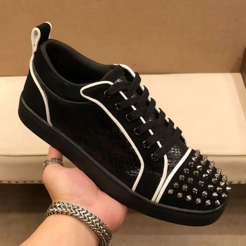 men luxury fashion rivets shoes lace-up flats studded shoe punk hip hop dress brand designer sneakers original leather footwear