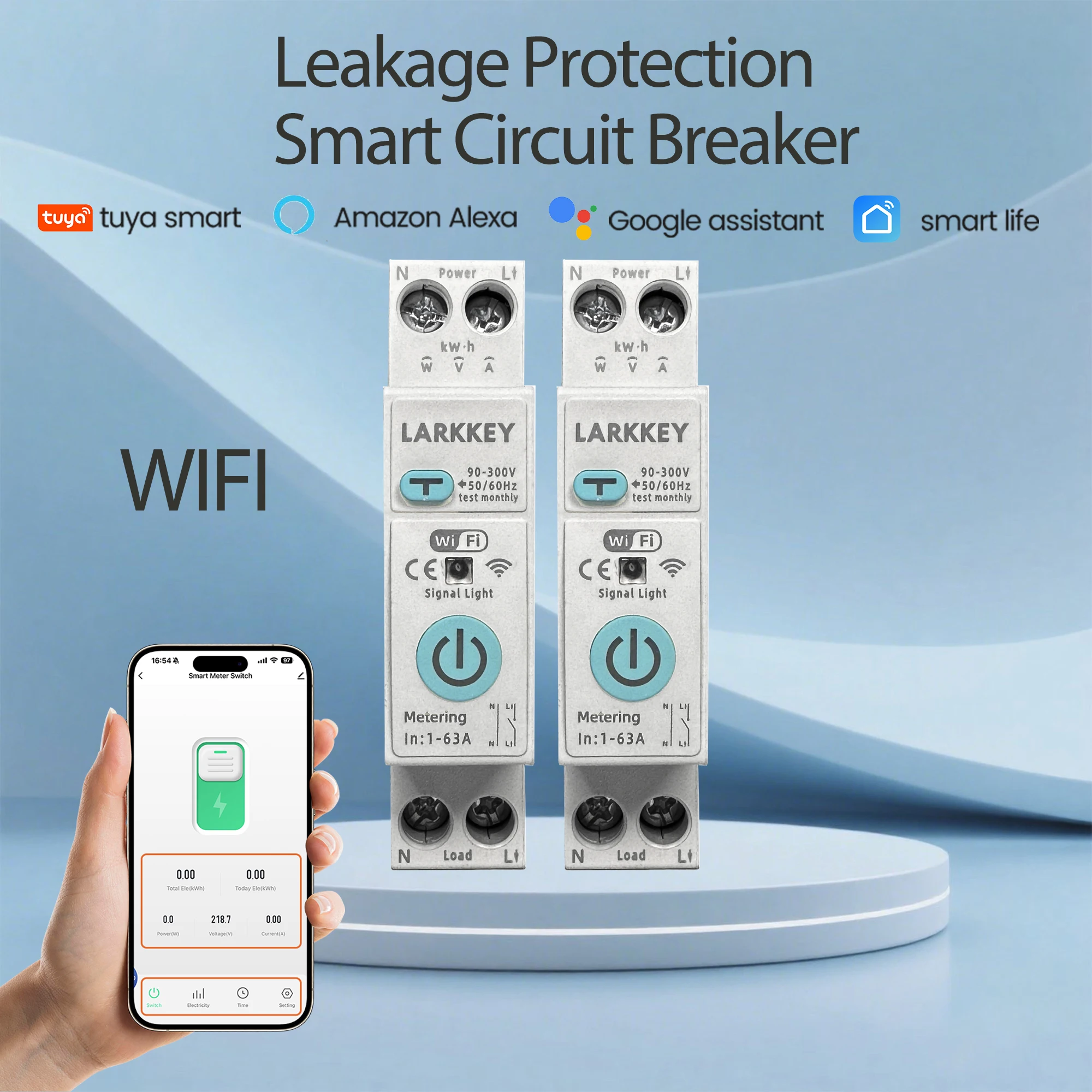 TUYA WIFI 63A MCB Smart Circuit Breaker Leakage Overlord Protection DIN Rail kWh Metering Remote Control Timer for smart life