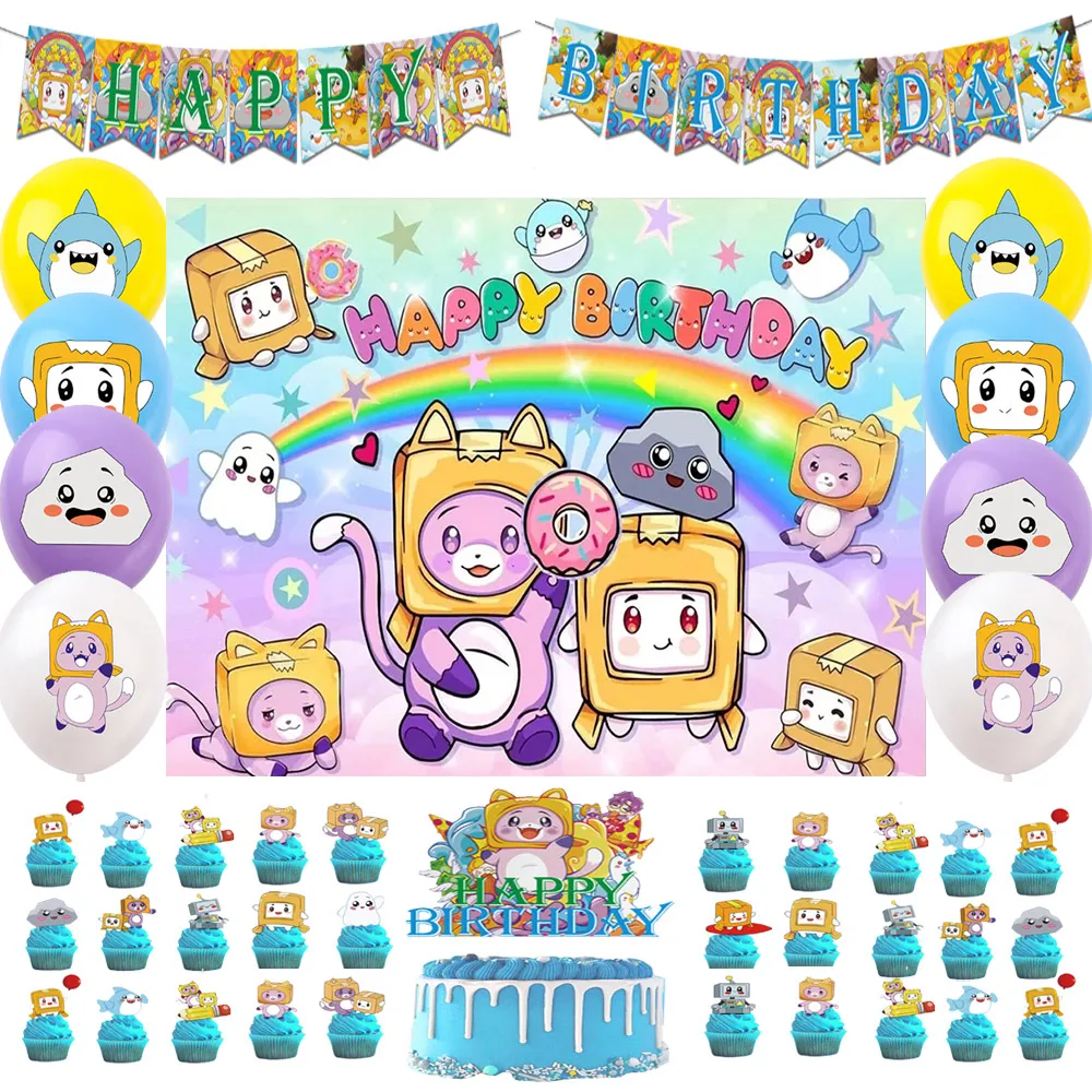 

Cartoon The Lankyboxs Theme Kids Birthday Party Decoration Cute Cat Balloons Cake Toppers Banner Baby Shower Backdrop Supplies