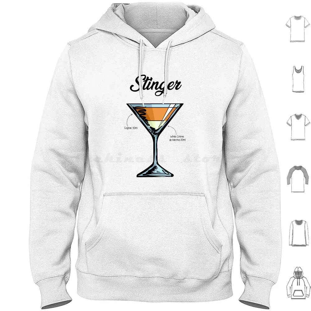 Stinger Receta de cóctel Sudaderas con capucha Manga larga Receta de cóctel Stinger Cognac Crema blanca Menthe Menta Vidrio sabroso