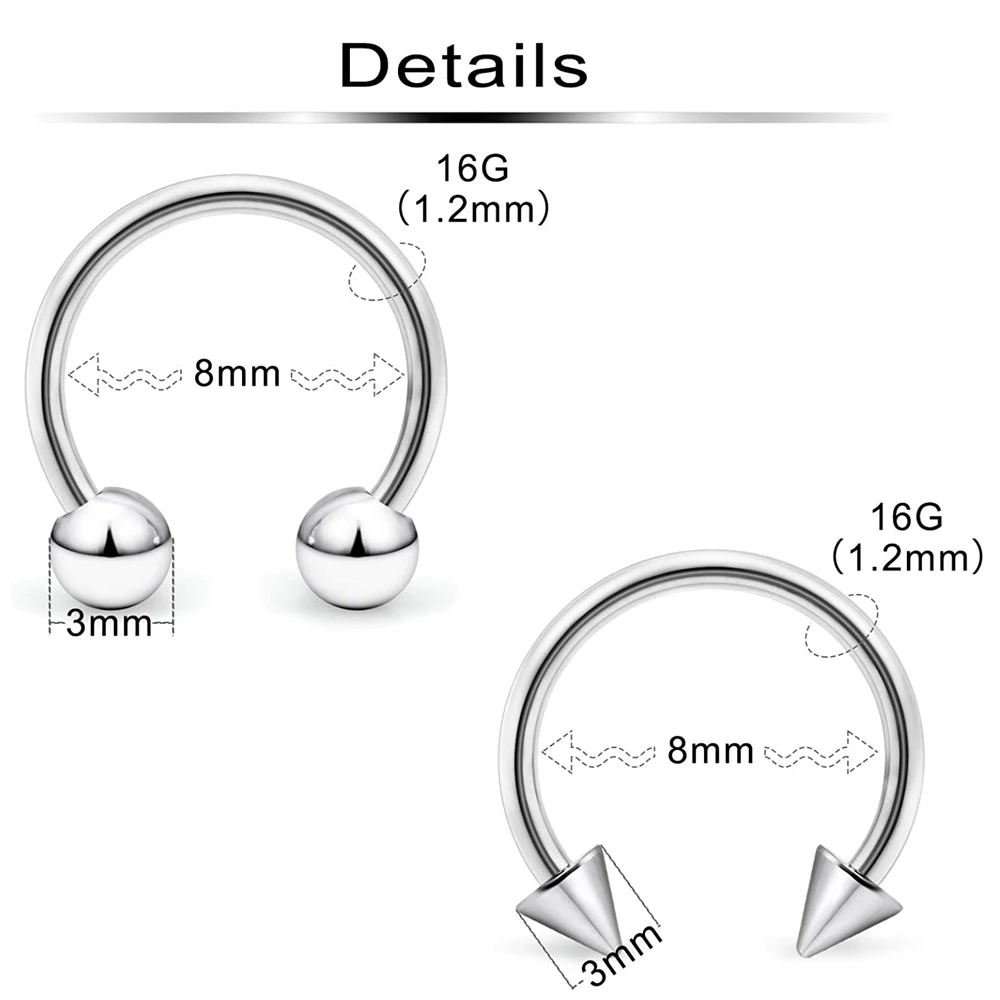 6Style Surgical Steel Nose Septum Rings Piercing Jewelry Horseshoe Cartilage Helix Tragus Earring Hoop Eyebrow Lip Hoop Retainer