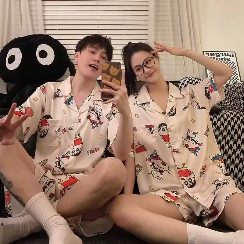 New Couple Pajamas Plus Size Men'S And Women'S Summer Crayon Shin Chan Same Style Japanese Cute Cartoon Home Clothes Comfortable