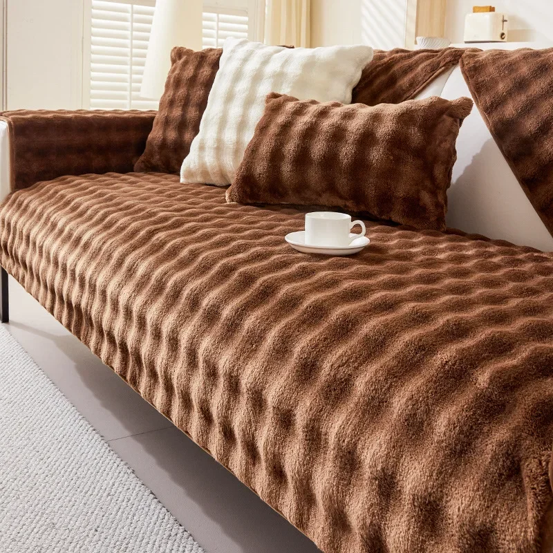 1PC Flannel Sofa Seat Covers for Living Room Soft Warm Plush Sofa Cushion Mat Non-slip Winter L Shape Couch Slipcovers Towel