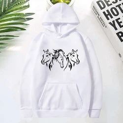 New Horse Head Pattern Print Hoodies For Women Fashion Casual Sports Sweatshirts Ladies Pullovers Tops