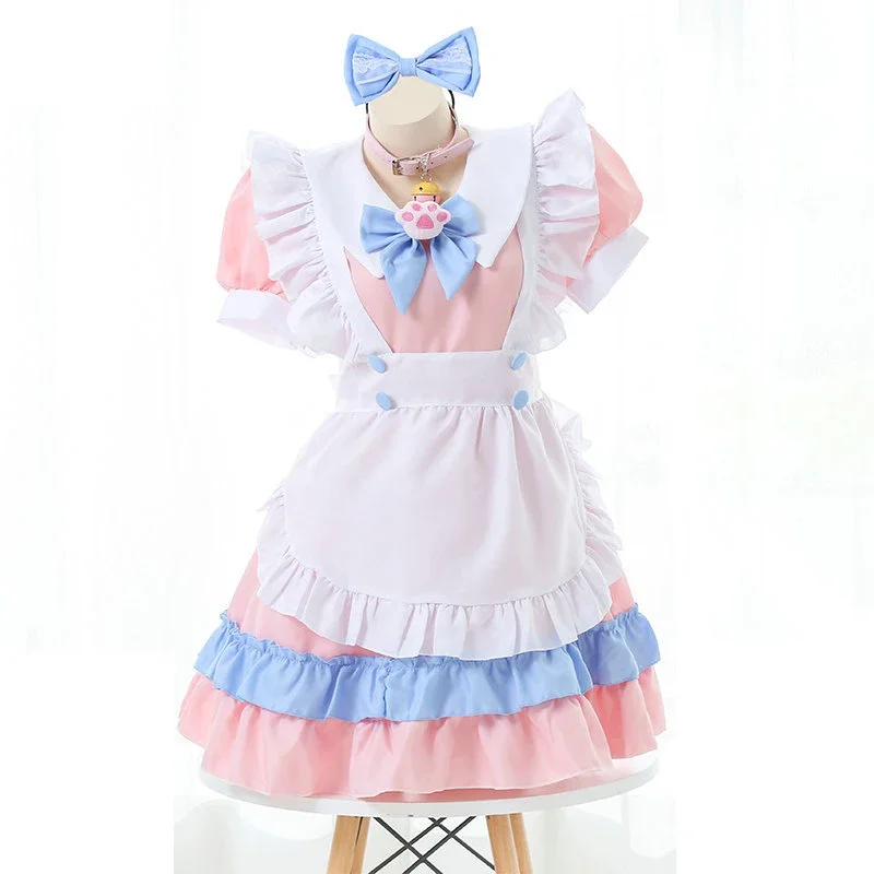 AniLV Anime Lolita Girl Maid Series Pyjama Swimsuit Costume pour femme, Cartoon Cute, Kawaii Student, Pink Blue Lingerie Set, Cosplay Costume