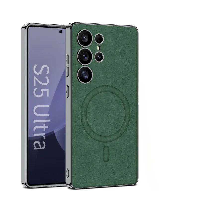 حافظات شفط مغناطيسية لهاتف سامسونج جالاكسي S25Ultra جراب هاتف شحن لاسلكي مطلي بالكهرباء ماتي جلد S25 غطاء حماية #5