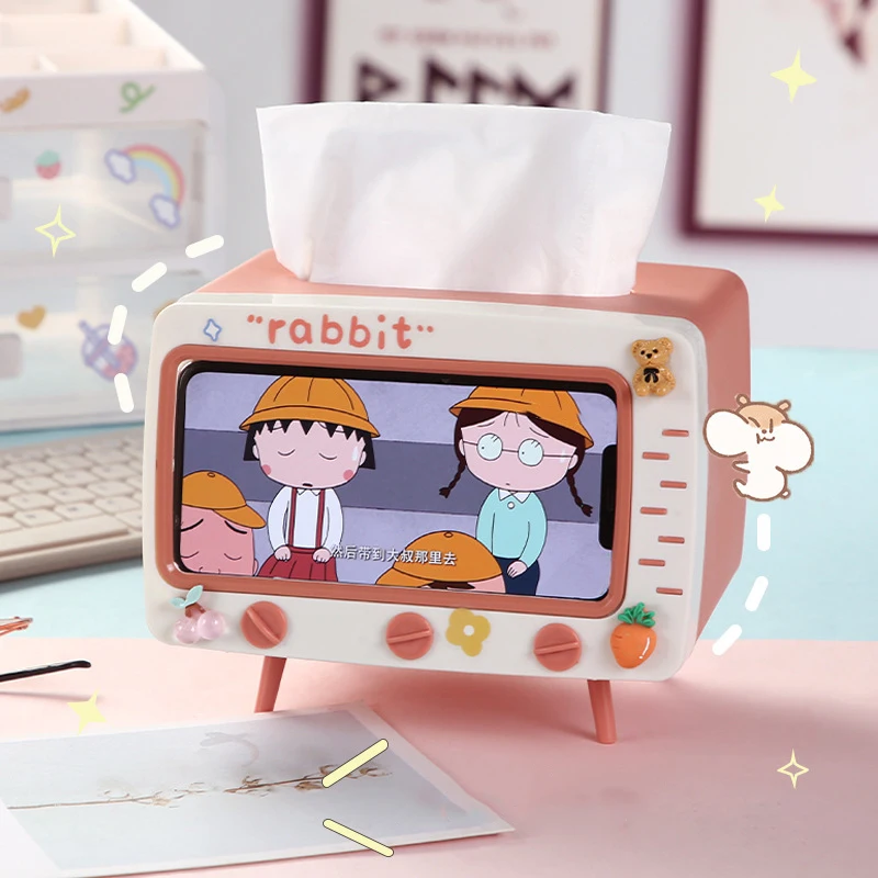 Multifunctional  Creative Desktop Paper Box Holder Mobile Phone Stand TV Tissue Storage Case Living Room Bedroom Decoration