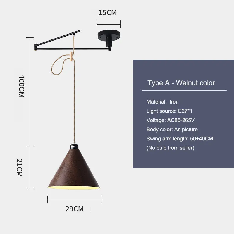 Japanese Retro Personalized Movable Restaurant Pendant Light Nordic Creative Study Living Room Bar Counter Telescopic Arm Light