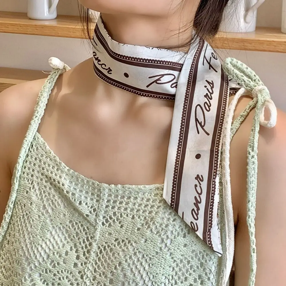 

Elegant Ribbon Floral Scarf Retro Thin Scarf Headband Hair Accessories Printed Long Scarves Wedding