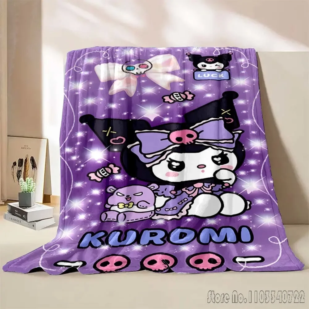 Hello Kitty Kuromi Pattern Blanket Black cute Soft Fluffy Throw Children Adult Plush Girl Kid Throw Blanket for Sofa Bed Gift