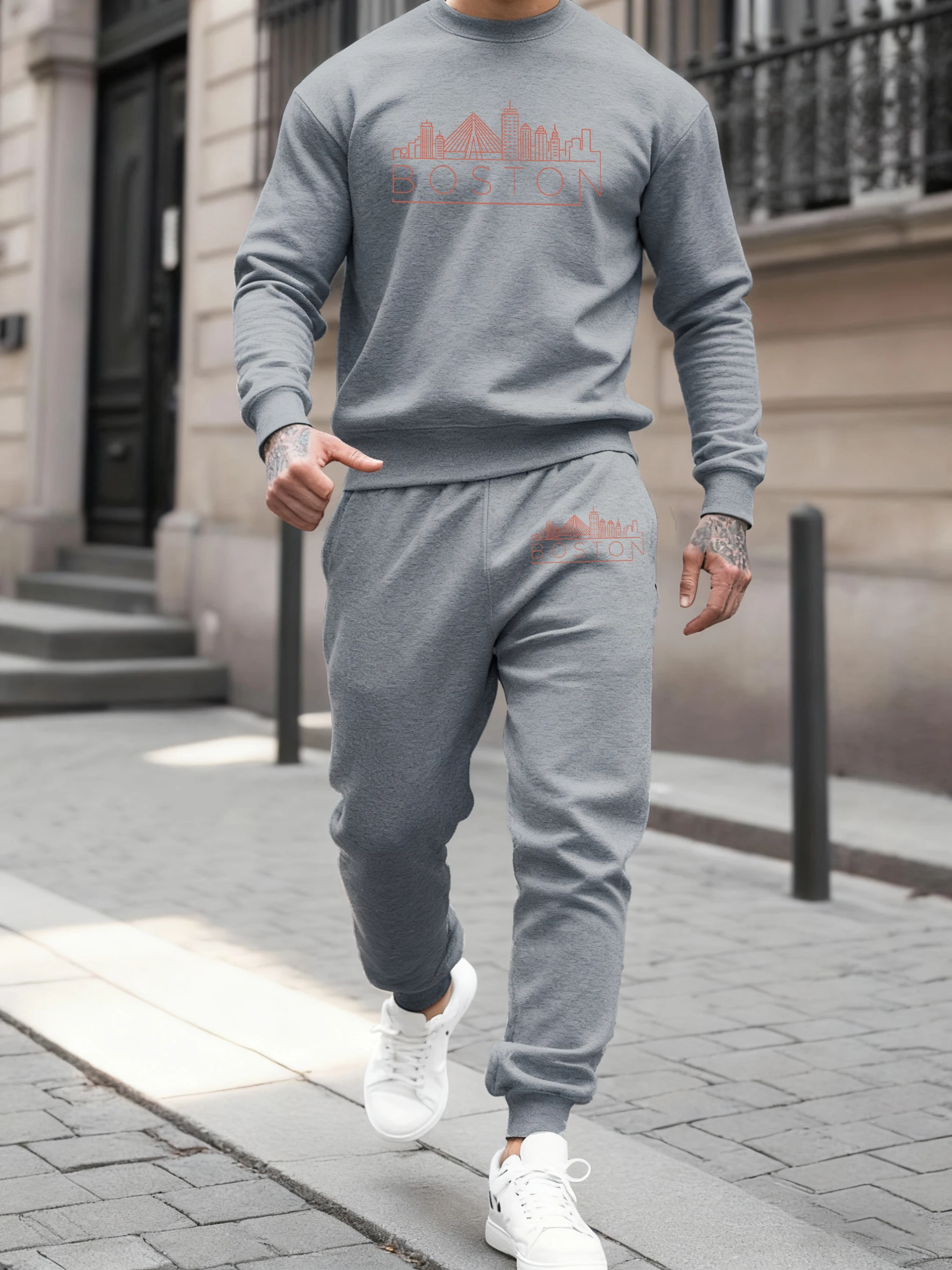 

Boston City Line Prints Fleece Winter Sportswears Trousers Suit Man'S Autumn Elastic Waist Sportpants Sport Soft Sweatshirts