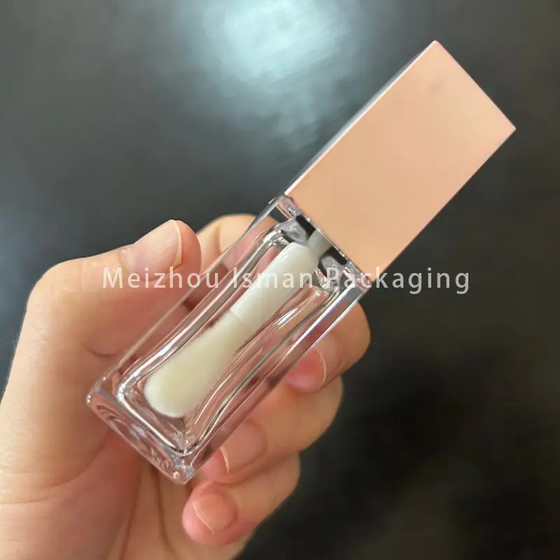 50 stuks hoge kwaliteit lege plastic vierkante alle heldere kristallen grote borstel toverstaf lipgloss container buizen cosmetische verpakking 8 ml