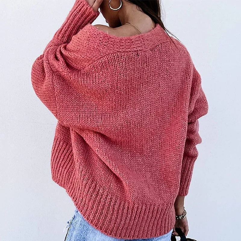 Women's Sweater Cardigan 2023 Autumn And Winter New Short Solid Color V-Neck Button Knit Sweater