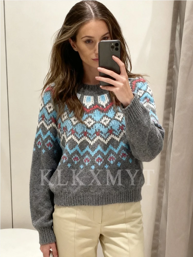 Women Sweater Pullover 2025 Autumn Winter New Fashion Long Sleeves Printing Women Sweater Pullover Elegant Hight Street Top