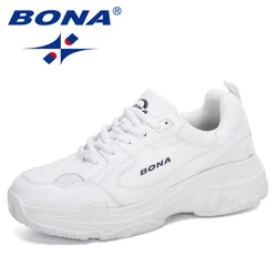 BONA-Baskets Plates Blanches Décontractées pour Femme, Chaussures Canize de Taille Européenne, Nouvelle Collection