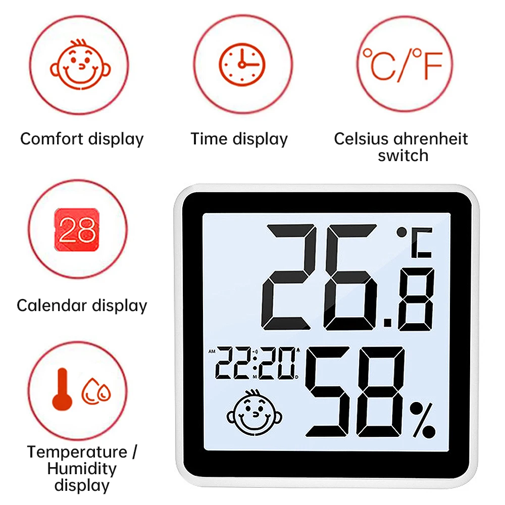 ميزان حرارة رقمي LCD عالي الدقة ، مقياس رطوبة الغرفة الداخلية ، درجة الحرارة الإلكترونية ، مستشعر الرطوبة ، مقياس محطة الطقس