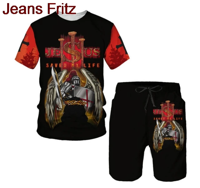 

Новый стиль, футболки с геральдическим львом + шорты, комплект из 2 предметов, мужские шорты с 3D принтом, модные негабаритные рыцарские доспехи, одежда для косплея