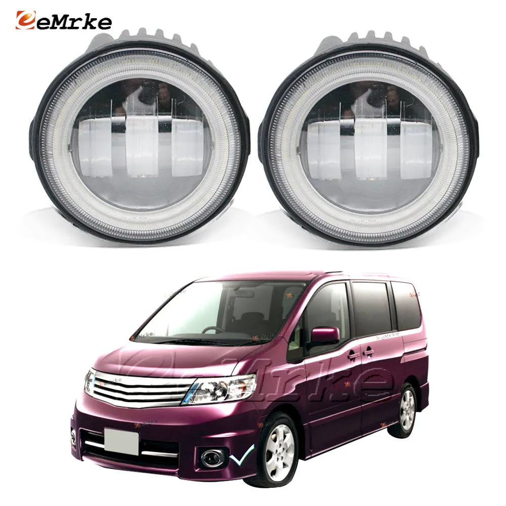 LED Fog Lights Assembly for Nissan Serena Highway Star C25  pre-facelift 2005 2006 2007 Angel Eyes DRL Daytime Running Light PTF