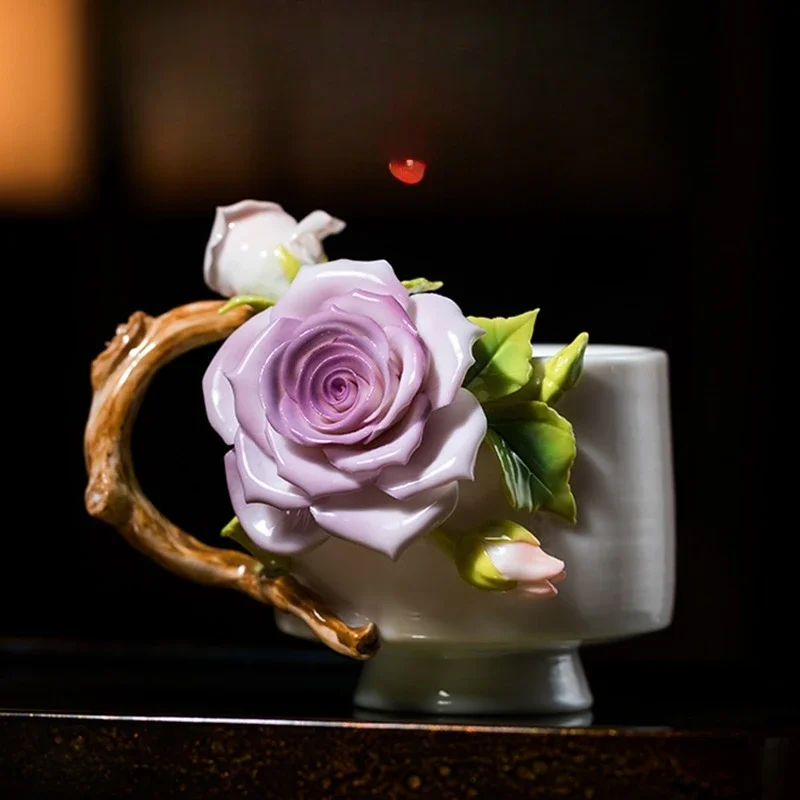 Rose hand pinch flower ceramic cup coffee cup water tea cup merchandise Christmas girl girlfriend birthday gift