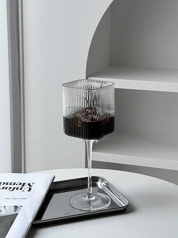 Square Vertical Stripe Champagne Glass Goblet Cocktail Liqueur Red Wine Glass Leadless Glass Household Party Barware