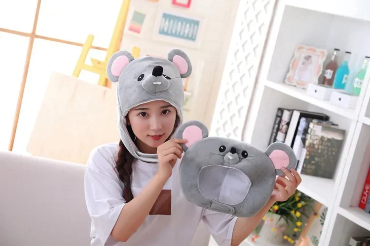 

43cm Cosplay Simulation lovely mouse head Cartoon headgear photo performance props Stuffed Plush Toys costume party girl gift