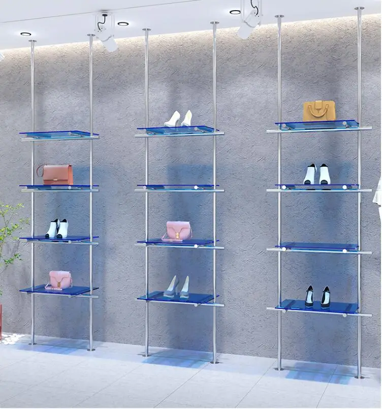 Shoe store shoe rack display shelf Wall column Stainless steel live shoe shelf clothing store bag storage display shelf