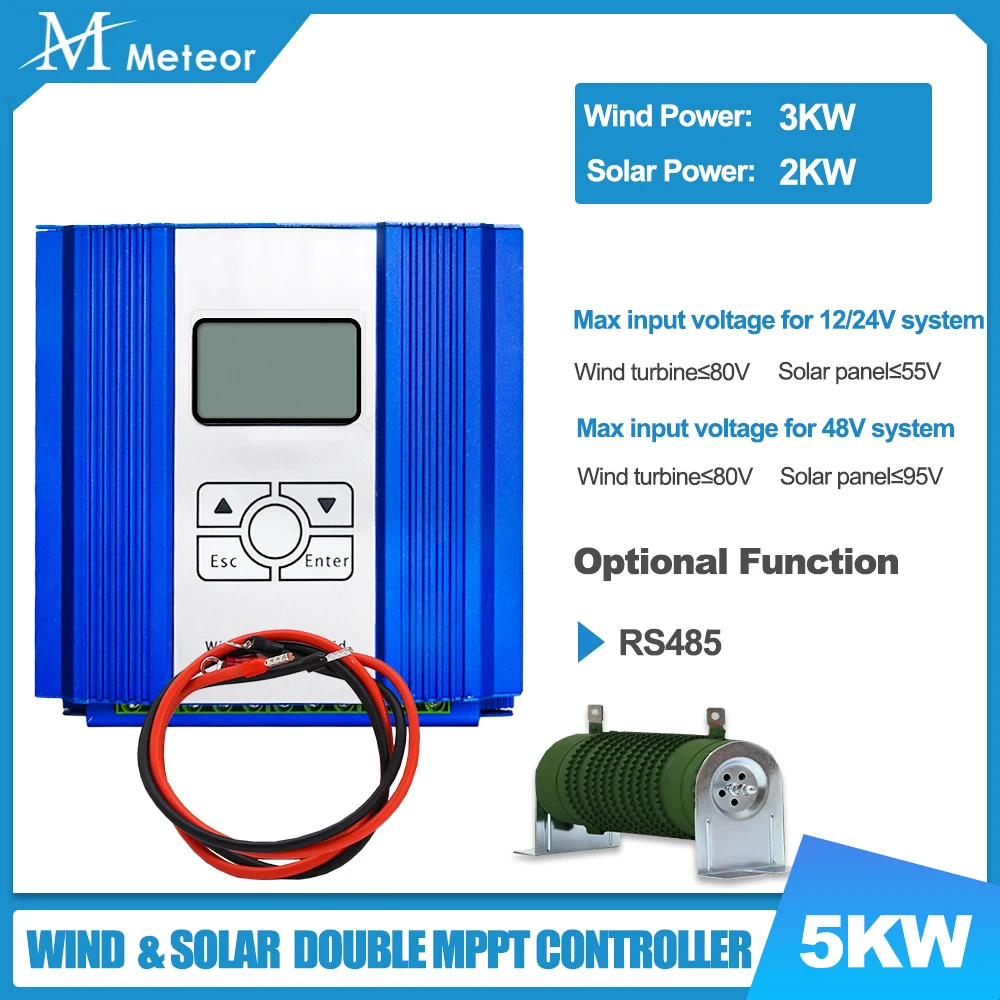 Max Wind 3000W &Solar 2000W MPPT Wind Solar Hybrid Charge Controller 12/24 48V LCD Display For Lifepo4 Lithium Lead Acid Battery