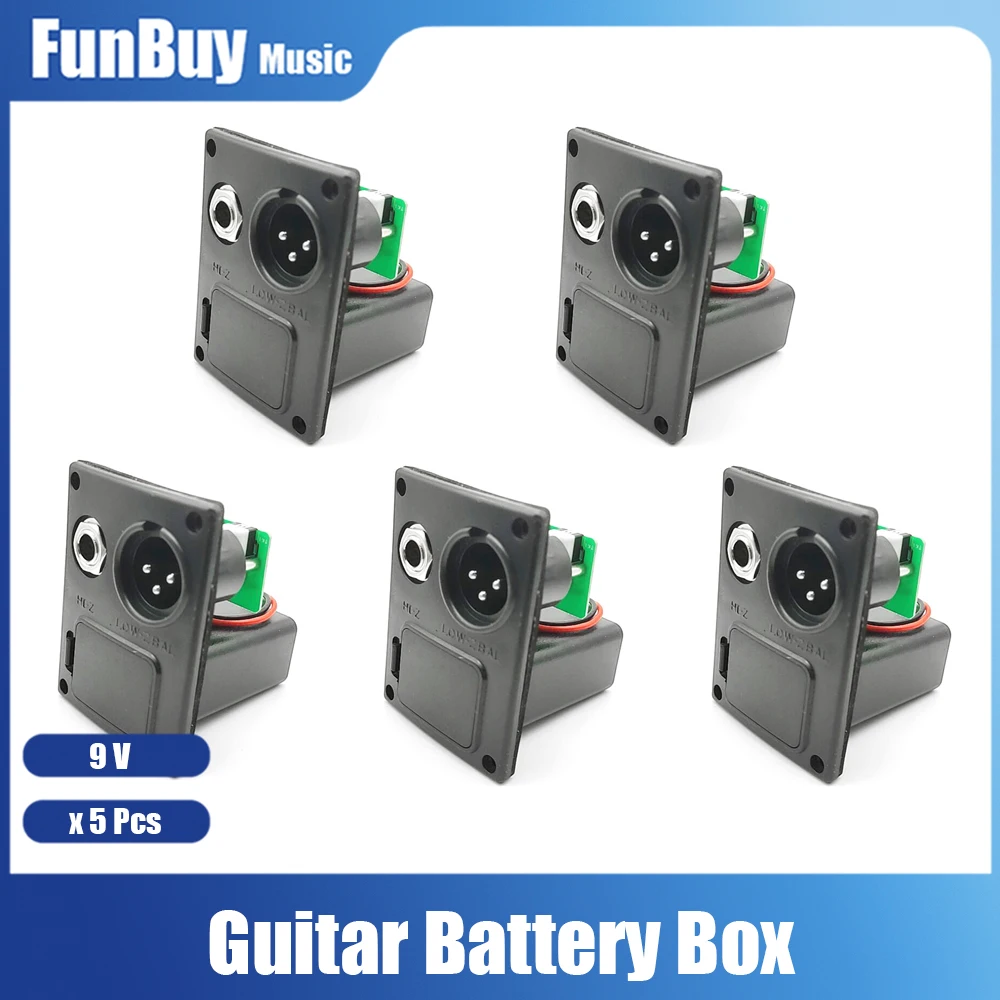 5pcs Guitar EQ Pickup Battery Box 4 Pin B-Type 9 volts Battery Box with Three-core Caron 6.35mm output for Acoustic Guitar