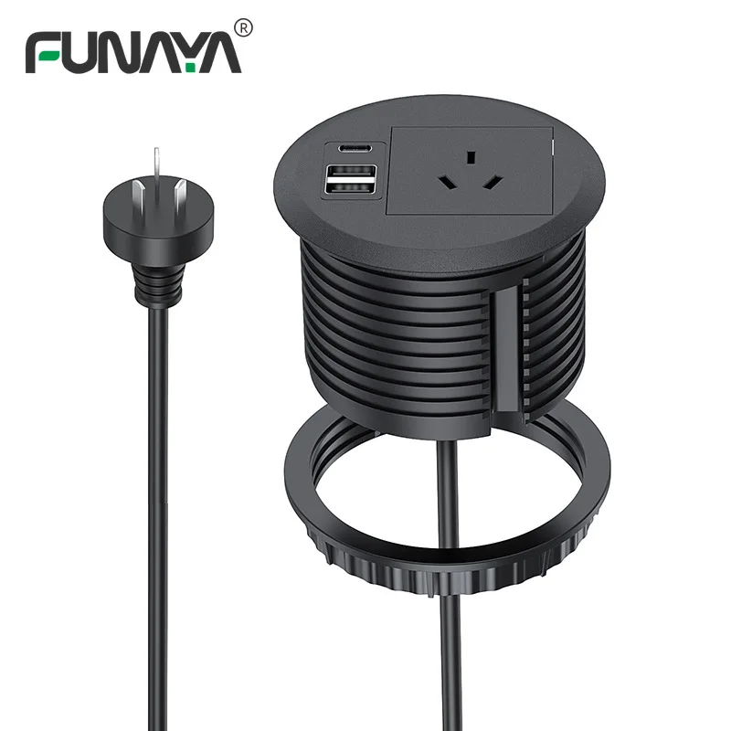 

AU Circular Concealed Socket with USB Type-c AC220~250V Embedded Office Desktop Australian Plug Power Built-in Recessed Outlets