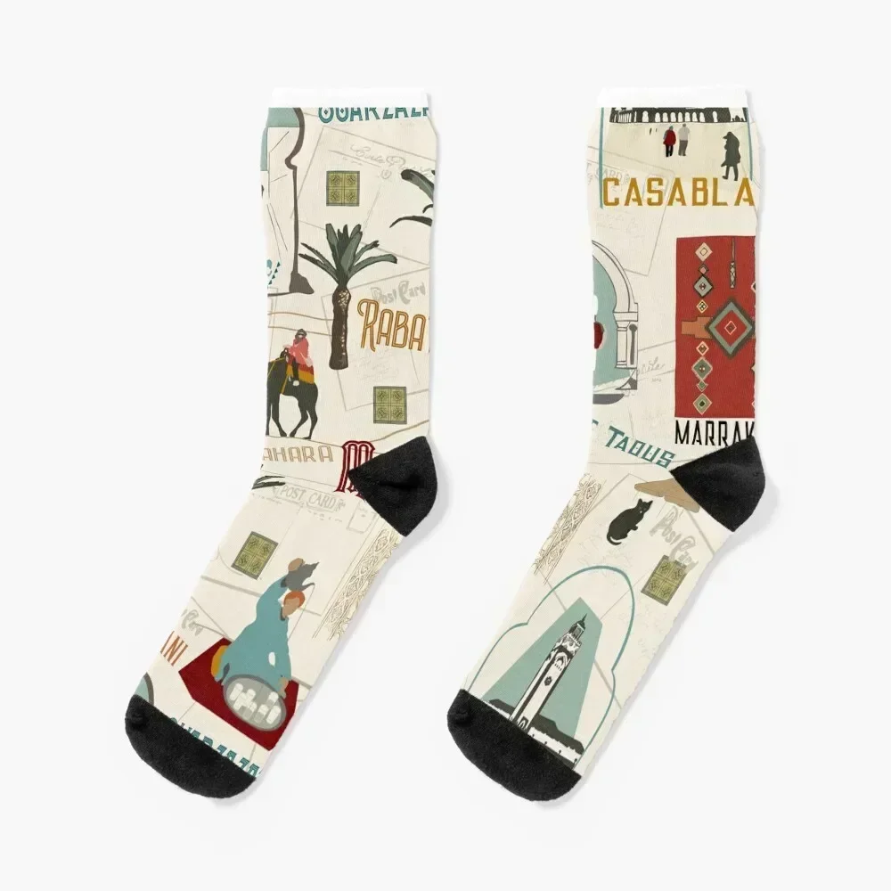 

Morocco - Vintage Postcard Socks sheer sport luxe kids Luxury Woman Socks Men's