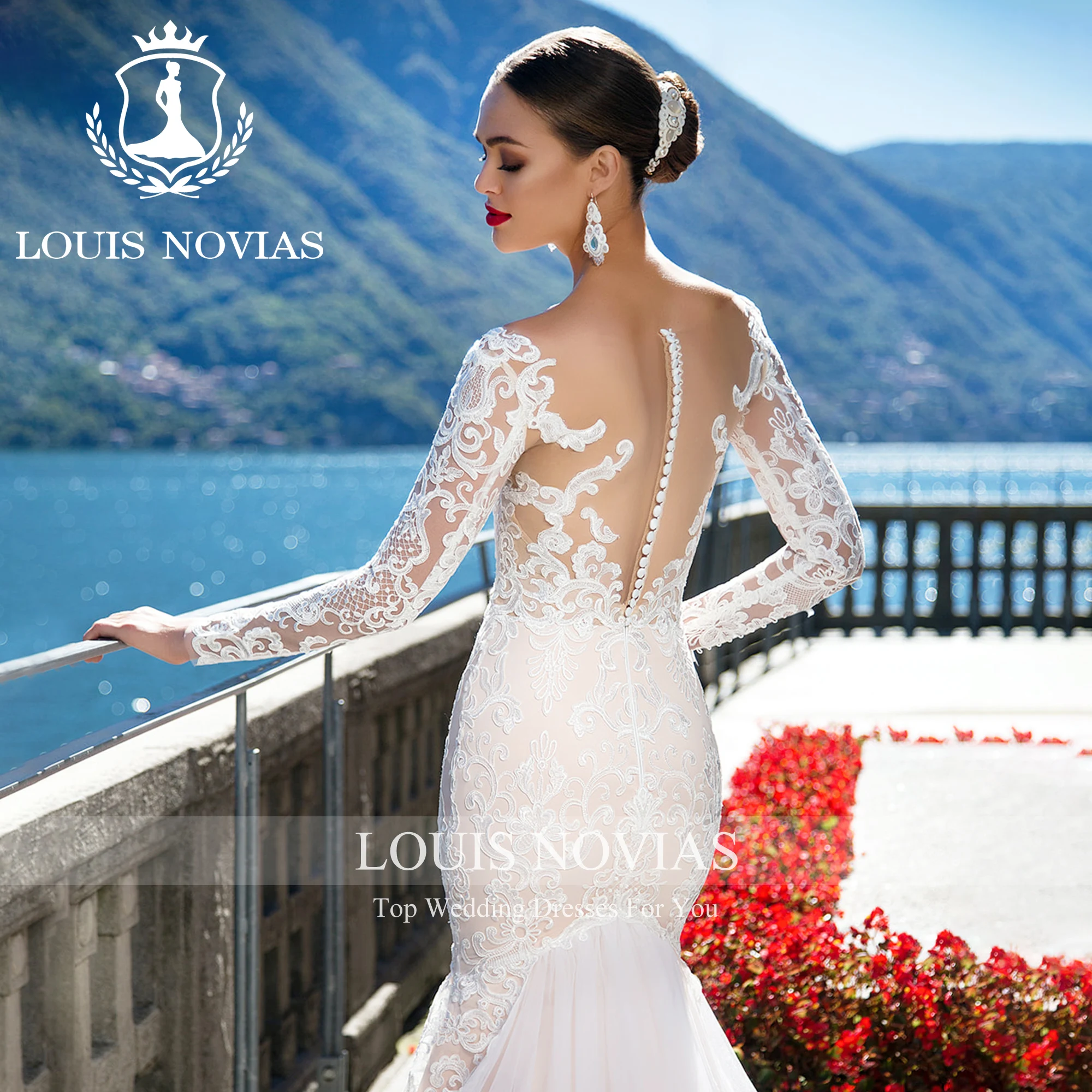 

LOUIS NOVIAS Новое поступление свадебное платье длиной до пола с аппликацией и открытой спиной кружевное свадебное платье Vestidos De Novia