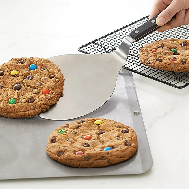 ABWR-2X ملعقة عريضة كبيرة جدًا من الفولاذ المقاوم للصدأ مع مقبض خشبي قوي - قشر بيتزا آمن للاستخدام في غسالة الأطباق