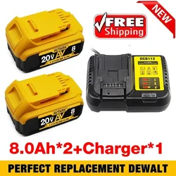 Genuine 18V/20 Volt MAX 6.0Ah 8.0Ah DCB200 Replacement Li-ion Battery for DeWalt DCB205 DCB201 DCB203 Power Tool Batteries