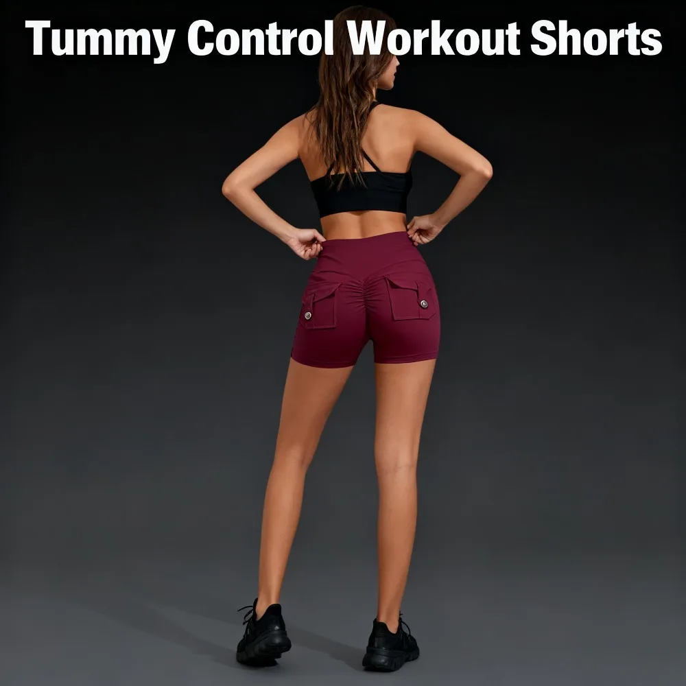 

High-Waisted and High-Elastic Hip-Lifting Workwear Yoga Shorts:Tight-Fit, Quick-Dry Running and Fitness Pants with Button Design