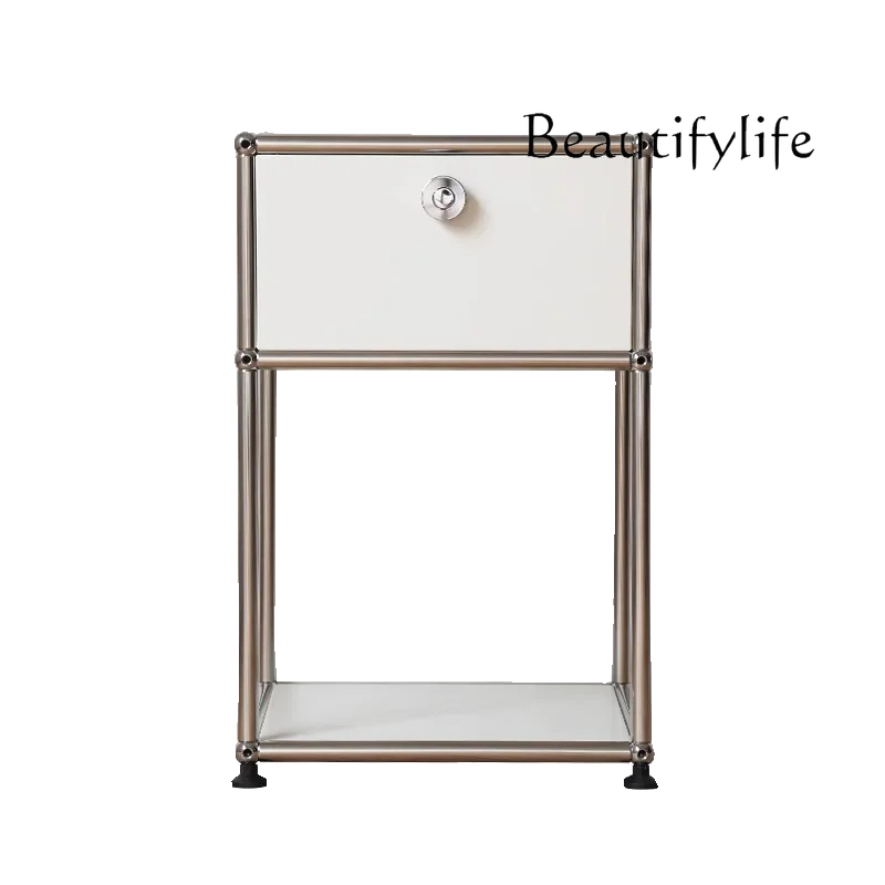 Light luxury medieval stainless steel master  bedside table bedroom bedside narrow cabinet modern simple creative module cabinet