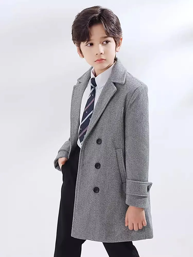 Children Windproof Outdoor Long Jacket Kids Formal Birthday Party Photography Woolen Coat Boys Girls Winter Thick Warm Wool Coat