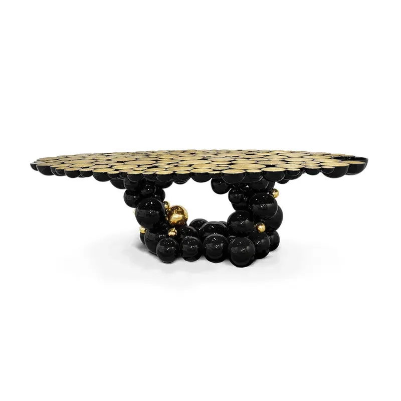 Special-shaped villa large apartment fashionable spherical high-end hotel oval metal dining table