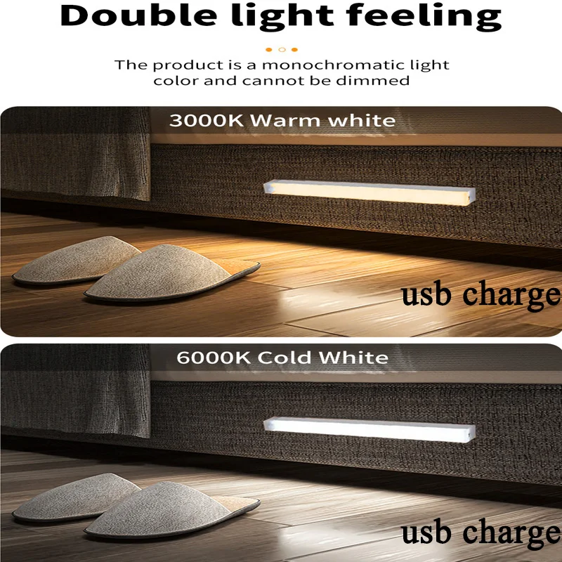 Night Light Motion Sensor LED Cabinet Light Wireless USB Rechargeable Reading Lamp Bedroom Wardrobe Lamp Under Backlight Kitchen