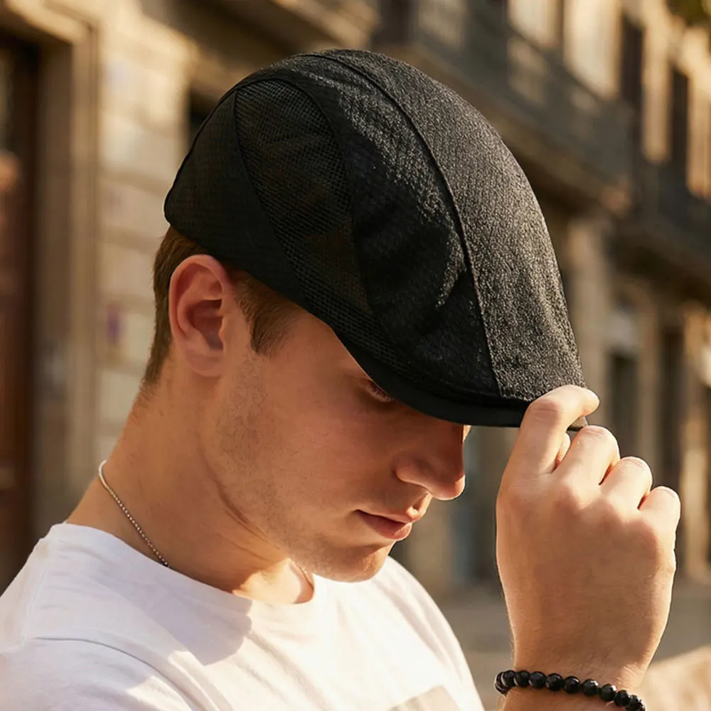 

New Mesh breathable Newsboy Caps Solid Color Beret Hats Retro Summer Sun Protection Peaked Hat Adjustable ivy Flat Cap