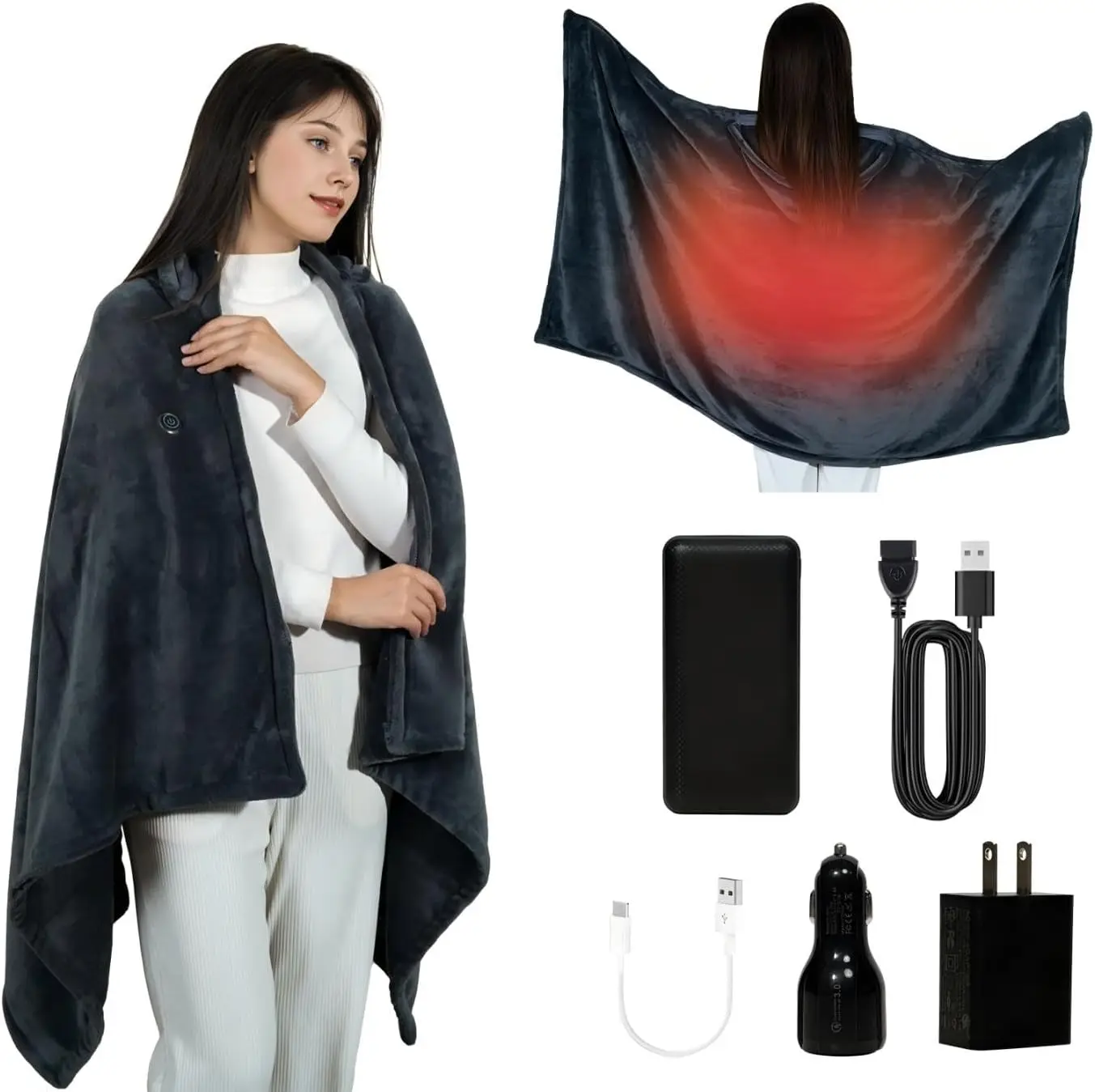 

Cordless Heated Blanket with Hood, 20000mAh Battery, 9 Heating Zones, Portable for Camping