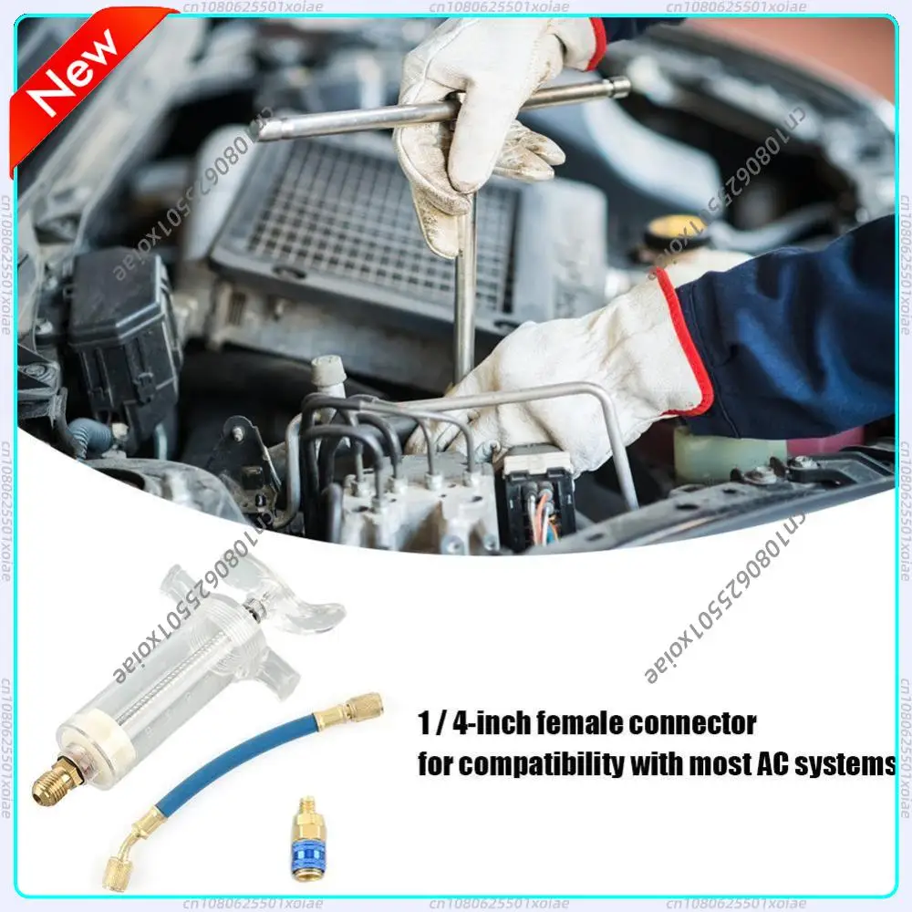 

Инжектор для масла/красителя кондиционера автомобиля 1 унция с быстроразъемным адаптером R134A (низкое давление) 1/4, шприц для заправки кондиционеров, инструменты для ремонта